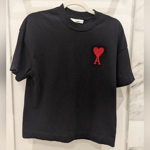 Ami Alexandre Mattiussi Black Tshirt Chain Stitch Embriodery